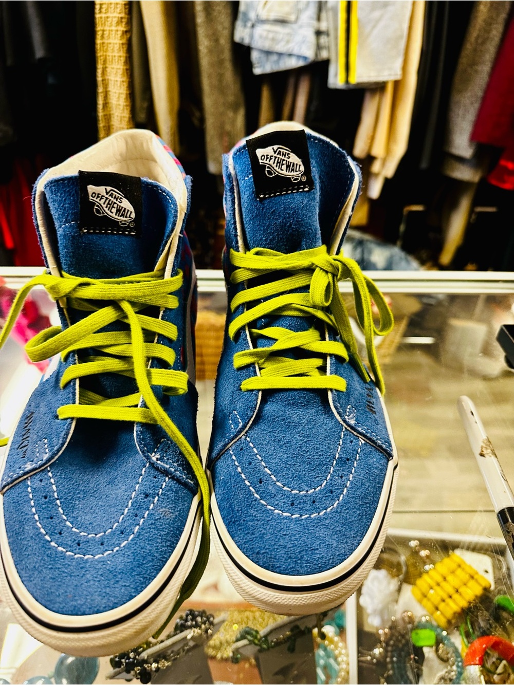 Vans Blue Suede High-Top Sneakers with Lime Laces